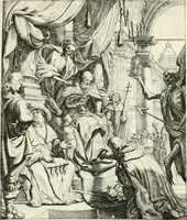 An illustration from Sterbensspiegel, das ist, Sonnenklare Vorstellung menschlicher Nichtigkeit durch alle Ständ und Geschlechter : vermitlest 60. dienstlicher Kupferblätteren, lehrzeicher Vberschrifften, und beweglicher zu vier stimmen aussgesetzter Todtengessängen (1650)