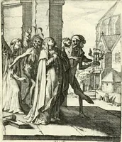 An illustration from Sterbensspiegel, das ist, Sonnenklare Vorstellung menschlicher Nichtigkeit durch alle Ständ und Geschlechter : vermitlest 60. dienstlicher Kupferblätteren, lehrzeicher Vberschrifften, und beweglicher zu vier stimmen aussgesetzter Todtengessängen (1650)