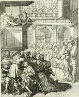Picture 24 of 94 from Sterbensspiegel, das ist, Sonnenklare Vorstellung menschlicher Nichtigkeit durch alle Ständ und Geschlechter : vermitlest 60. dienstlicher Kupferblätteren, lehrzeicher Vberschrifften, und beweglicher zu vier stimmen aussgesetzter Todtengessängen (1650), leaf 58