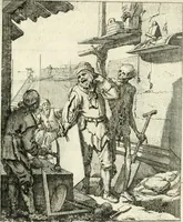 An illustration from Sterbensspiegel, das ist, Sonnenklare Vorstellung menschlicher Nichtigkeit durch alle Ständ und Geschlechter : vermitlest 60. dienstlicher Kupferblätteren, lehrzeicher Vberschrifften, und beweglicher zu vier stimmen aussgesetzter Todtengessängen (1650)