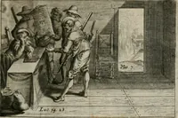 An illustration from Stichtelycke rymen, om te lesen ofte singhen. Onderscheyden in III deelen. Op nieuws over-sien en grootelijckx vermeerdert, oock de noten van druck-fauten ghecorrigeert, en verrijckt met vele copere figuren (1647)