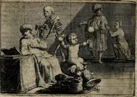 An illustration from Stichtelycke rymen, om te lesen ofte singhen. Onderscheyden in III deelen. Op nieuws over-sien en grootelijckx vermeerdert, oock de noten van druck-fauten ghecorrigeert, en verrijckt met vele copere figuren (1647)