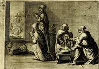 An illustration from Stichtelycke rymen, om te lesen ofte singhen. Onderscheyden in III deelen. Op nieuws over-sien en grootelijckx vermeerdert, oock de noten van druck-fauten ghecorrigeert, en verrijckt met vele copere figuren (1647)