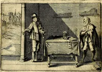 An illustration from Stichtelycke rymen, om te lesen ofte singhen. Onderscheyden in III deelen. Op nieuws over-sien en grootelijckx vermeerdert, oock de noten van druck-fauten ghecorrigeert, en verrijckt met vele copere figuren (1647)