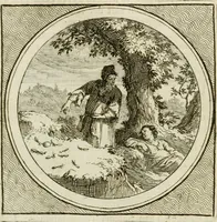 An illustration from Stichtelyke zinnebeelden : gepast of deugden en ondeugden, in LVII tafereelen vertoond (1767)