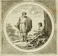 An illustration from Stichtelyke zinnebeelden : gepast of deugden en ondeugden, in LVII tafereelen vertoond (1767)
