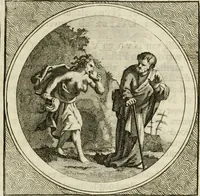An illustration from Stichtelyke zinnebeelden : gepast of deugden en ondeugden, in LVII tafereelen vertoond (1767)