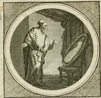 An illustration from Stichtelyke zinnebeelden : gepast of deugden en ondeugden, in LVII tafereelen vertoond (1767)