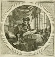 Picture 13 of 59 from Stichtelyke zinnebeelden : gepast of deugden en ondeugden, in LVII tafereelen vertoond (1767), leaf 58