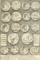 An illustration from Storia antiquaria etrusca : del principio e de' progressi fatti finora nello studio sopra l'antichità etrusche scritte e figurate : divisa in due parti, colla difesa dell' alfabeto degli antichi Toscani pubblicato nel MDCCXXXVIII dall' autore del Museo etrusco [i.e. Scipione Maffei] : col XII tavole e figure (1749)
