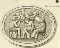 An illustration from Storia antiquaria etrusca : del principio e de' progressi fatti finora nello studio sopra l'antichità etrusche scritte e figurate : divisa in due parti, colla difesa dell' alfabeto degli antichi Toscani pubblicato nel MDCCXXXVIII dall' autore del Museo etrusco [i.e. Scipione Maffei] : col XII tavole e figure (1749)