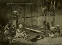 An illustration from The story of textiles; a bird's-eye view of the history of the beginning and the growth of the industry by which mankind is clothed (1912)
