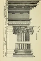 An illustration from The student's instructor in drawing and working : the five orders of architecture : fully explaining the best methods for striking regular and quirked mouldings, for diminishing and glueing of columns and capitals, for finding the true diameter of an order to any given height, for striking the ionic volute, circular or elliptical, with finished examples, on a large scale, of the orders, their planceers, etc. and some designs for door-cases (1837)
