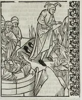 An illustration from Stultifera nauis : qua omnium mortalium narratur stultitia, admodum vtilis & necessaria ab omnibus ad suam salutem perlegenda, è latino sermone in nostrum vulgarem versa, & iam diligenter impressa = The ship of fooles : wherein is shewed the folly of all states, with diuers other workes adoiyned vnto the same, very profitable and fruitfull for all men : translated out of Latin into Englishe (1570)