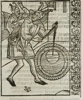 An illustration from Stultifera nauis : qua omnium mortalium narratur stultitia, admodum vtilis & necessaria ab omnibus ad suam salutem perlegenda, è latino sermone in nostrum vulgarem versa, & iam diligenter impressa = The ship of fooles : wherein is shewed the folly of all states, with diuers other workes adoiyned vnto the same, very profitable and fruitfull for all men : translated out of Latin into Englishe (1570)