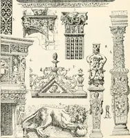 An illustration from Styles of ornament, exhibited in designs, and arranged in historical order, with descriptive text. A handbook for architects, designers, painters, sculptors, wood-carvers, chasers, modellers, cabinet-makers and artistic locksmiths as well as also for technical schools, libraries and private study (1910)