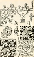 An illustration from Styles of ornament, exhibited in designs, and arranged in historical order, with descriptive text. A handbook for architects, designers, painters, sculptors, wood-carvers, chasers, modellers, cabinet-makers and artistic locksmiths as well as also for technical schools, libraries and private study (1910)