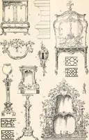 An illustration from Styles of ornament, exhibited in designs, and arranged in historical order, with descriptive text. A handbook for architects, designers, painters, sculptors, wood-carvers, chasers, modellers, cabinet-makers and artistic locksmiths as well as also for technical schools, libraries and private study (1910)