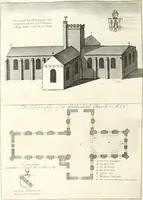 An illustration from A survey of the cathedrals of York, Durham, Carlisle, Chester, Man, Litchfield, Hereford, Worcester, Gloucester, Bristol, Lincoln, Ely, Oxford, Peterborough, Canterbury, Rochester, London, Winchester, Chichester, Norwich, Salisbury, Wells, Exeter, St. Davids, Landaff, Bangor, and St. Asaph : containing an history of their foundations, builders, antient monuments, and inscriptions, endowments, alienations, sales of lands, patronages ... : with an exact account of all the churches and chapels in each diocese, distinguished under their proper archdeaconries and deanries, to what saints dedicated, who patrons of them, and to what religious houses appropriated : the whole extracted from numerous collections out of the registers of every particular see ... : and illustrated with thirty-two curious draughts ... : in three volumes (1742)