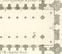 An illustration from A survey of the cathedrals of York, Durham, Carlisle, Chester, Man, Litchfield, Hereford, Worcester, Gloucester, Bristol, Lincoln, Ely, Oxford, Peterborough, Canterbury, Rochester, London, Winchester, Chichester, Norwich, Salisbury, Wells, Exeter, St. Davids, Landaff, Bangor, and St. Asaph : containing an history of their foundations, builders, antient monuments, and inscriptions, endowments, alienations, sales of lands, patronages ... : with an exact account of all the churches and chapels in each diocese, distinguished under their proper archdeaconries and deanries, to what saints dedicated, who patrons of them, and to what religious houses appropriated : the whole extracted from numerous collections out of the registers of every particular see ... : and illustrated with thirty-two curious draughts ... : in three volumes (1742)
