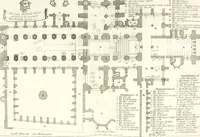 An illustration from A survey of the cathedrals of York, Durham, Carlisle, Chester, Man, Litchfield, Hereford, Worcester, Gloucester, Bristol, Lincoln, Ely, Oxford, Peterborough, Canterbury, Rochester, London, Winchester, Chichester, Norwich, Salisbury, Wells, Exeter, St. Davids, Landaff, Bangor, and St. Asaph : containing an history of their foundations, builders, antient monuments, and inscriptions, endowments, alienations, sales of lands, patronages ... : with an exact account of all the churches and chapels in each diocese, distinguished under their proper archdeaconries and deanries, to what saints dedicated, who patrons of them, and to what religious houses appropriated : the whole extracted from numerous collections out of the registers of every particular see ... : and illustrated with thirty-two curious draughts ... : in three volumes (1742)