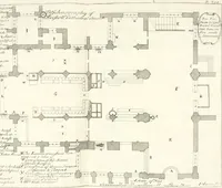 An illustration from A survey of the cathedrals of York, Durham, Carlisle, Chester, Man, Litchfield, Hereford, Worcester, Gloucester, Bristol, Lincoln, Ely, Oxford, Peterborough, Canterbury, Rochester, London, Winchester, Chichester, Norwich, Salisbury, Wells, Exeter, St. Davids, Landaff, Bangor, and St. Asaph : containing an history of their foundations, builders, antient monuments, and inscriptions, endowments, alienations, sales of lands, patronages ... : with an exact account of all the churches and chapels in each diocese, distinguished under their proper archdeaconries and deanries, to what saints dedicated, who patrons of them, and to what religious houses appropriated : the whole extracted from numerous collections out of the registers of every particular see ... : and illustrated with thirty-two curious draughts ... : in three volumes (1742)