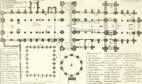 An illustration from A survey of the cathedrals of York, Durham, Carlisle, Chester, Man, Litchfield, Hereford, Worcester, Gloucester, Bristol, Lincoln, Ely, Oxford, Peterborough, Canterbury, Rochester, London, Winchester, Chichester, Norwich, Salisbury, Wells, Exeter, St. Davids, Landaff, Bangor, and St. Asaph : containing an history of their foundations, builders, antient monuments, and inscriptions, endowments, alienations, sales of lands, patronages ... : with an exact account of all the churches and chapels in each diocese, distinguished under their proper archdeaconries and deanries, to what saints dedicated, who patrons of them, and to what religious houses appropriated : the whole extracted from numerous collections out of the registers of every particular see ... : and illustrated with thirty-two curious draughts ... : in three volumes (1742)