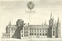 An illustration from A survey of the cathedrals of York, Durham, Carlisle, Chester, Man, Litchfield, Hereford, Worcester, Gloucester, Bristol, Lincoln, Ely, Oxford, Peterborough, Canterbury, Rochester, London, Winchester, Chichester, Norwich, Salisbury, Wells, Exeter, St. Davids, Landaff, Bangor, and St. Asaph : containing an history of their foundations, builders, antient monuments, and inscriptions, endowments, alienations, sales of lands, patronages ... : with an exact account of all the churches and chapels in each diocese, distinguished under their proper archdeaconries and deanries, to what saints dedicated, who patrons of them, and to what religious houses appropriated : the whole extracted from numerous collections out of the registers of every particular see ... : and illustrated with thirty-two curious draughts ... : in three volumes (1742)