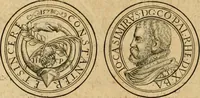 An illustration from Sylloge numismatum elegantiorum, quae diuersi impp., reges, principes, comites, respublicae diuersas ob causas ab anno 1500 ad annum usq[ue] 1600 cudi fecerunt, concinnata & historica narratione (sed breui) illustrata (1620)