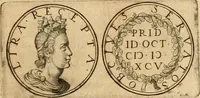 An illustration from Sylloge numismatum elegantiorum, quae diuersi impp., reges, principes, comites, respublicae diuersas ob causas ab anno 1500 ad annum usq[ue] 1600 cudi fecerunt, concinnata & historica narratione (sed breui) illustrata (1620)