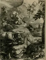 An illustration from Tableaux du temple des muses : tirez du cabinet de feu Mr. Favereau, conseiller du roy en sa Cour des Aydes, & gravez en tailles-douces par les meilleurs maistres de son temps, pour representer les vertus & les vices, sur les plus illustres fables de l'antiquité : avec les descriptions, remarques & annotations (1676)