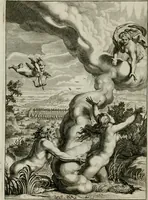 An illustration from Tableaux du temple des muses : tirez du cabinet de feu Mr. Favereau, conseiller du roy en sa Cour des Aydes, & gravez en tailles-douces par les meilleurs maistres de son temps, pour representer les vertus & les vices, sur les plus illustres fables de l'antiquité : avec les descriptions, remarques & annotations (1676)