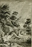 An illustration from Tableaux du temple des muses : tirez du cabinet de feu Mr. Favereau, conseiller du roy en sa Cour des Aydes, & gravez en tailles-douces par les meilleurs maistres de son temps, pour representer les vertus & les vices, sur les plus illustres fables de l'antiquité : avec les descriptions, remarques & annotations (1676)