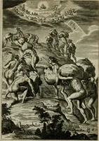 An illustration from Tableaux du temple des muses : tirez du cabinet de feu Mr. Favereau, conseiller du roy en sa Cour des Aydes, & gravez en tailles-douces par les meilleurs maistres de son temps, pour representer les vertus & les vices, sur les plus illustres fables de l'antiquité : avec les descriptions, remarques & annotations (1676)