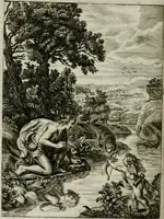 An illustration from Tableaux du temple des muses : tirez du cabinet de feu Mr. Favereau, conseiller du roy en sa Cour des Aydes, & gravez en tailles-douces par les meilleurs maistres de son temps, pour representer les vertus & les vices, sur les plus illustres fables de l'antiquité : avec les descriptions, remarques & annotations (1676)