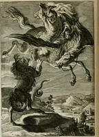 An illustration from Tableaux du temple des muses : tirez du cabinet de feu Mr. Favereau, conseiller du roy en sa Cour des Aydes, & gravez en tailles-douces par les meilleurs maistres de son temps, pour representer les vertus & les vices, sur les plus illustres fables de l'antiquité : avec les descriptions, remarques & annotations (1676)