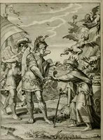 An illustration from Tableaux du temple des muses : tirez du cabinet de feu Mr. Favereau, conseiller du roy en sa Cour des Aydes, & gravez en tailles-douces par les meilleurs maistres de son temps, pour representer les vertus & les vices, sur les plus illustres fables de l'antiquité : avec les descriptions, remarques & annotations (1676)