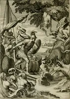 An illustration from Tableaux du temple des muses : tirez du cabinet de feu Mr. Favereau, conseiller du roy en sa Cour des Aydes, & gravez en tailles-douces par les meilleurs maistres de son temps, pour representer les vertus & les vices, sur les plus illustres fables de l'antiquité : avec les descriptions, remarques & annotations (1676)