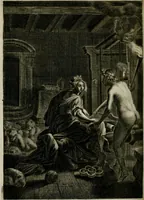 An illustration from Tableaux du temple des muses : tirez du cabinet de feu Mr. Favereau, conseiller du roy en sa Cour des Aydes, & gravez en tailles-douces par les meilleurs maistres de son temps, pour representer les vertus & les vices, sur les plus illustres fables de l'antiquité : avec les descriptions, remarques & annotations (1676)