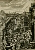 An illustration from Tableaux du temple des muses : tirez du cabinet de feu Mr. Favereau, conseiller du roy en sa Cour des Aydes, & gravez en tailles-douces par les meilleurs maistres de son temps, pour representer les vertus & les vices, sur les plus illustres fables de l'antiquité : avec les descriptions, remarques & annotations (1676)
