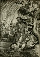 An illustration from Tableaux du temple des muses : tirez du cabinet de feu Mr. Favereau, conseiller du roy en sa Cour des Aydes, & gravez en tailles-douces par les meilleurs maistres de son temps, pour representer les vertus & les vices, sur les plus illustres fables de l'antiquité : avec les descriptions, remarques & annotations (1676)