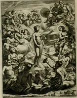 An illustration from Tableaux du temple des muses : tirez du cabinet de feu Mr. Favereau, conseiller du roy en sa Cour des Aydes, & gravez en tailles-douces par les meilleurs maistres de son temps, pour representer les vertus & les vices, sur les plus illustres fables de l'antiquité : avec les descriptions, remarques & annotations (1676)