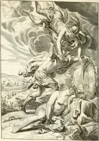 An illustration from Tableaux du temple des muses : tirez du cabinet de feu mr. Favereau...gravez en tailles-douces par les meilleurs maistres de son temps, pour representer les vertus & les vices, sur les plus illustres fables de l'antiquité (1676)