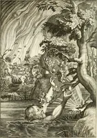 An illustration from Tableaux du temple des muses : tirez du cabinet de feu mr. Favereau...gravez en tailles-douces par les meilleurs maistres de son temps, pour representer les vertus & les vices, sur les plus illustres fables de l'antiquité (1676)