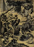 An illustration from Tableaux du temple des muses : tirez du cabinet de feu mr. Favereau...gravez en tailles-douces par les meilleurs maistres de son temps, pour representer les vertus & les vices, sur les plus illustres fables de l'antiquité (1676)