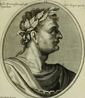 An illustration from Tableaux historiques, ou sont grauez les illustres francois et estrangers de l'un et de l'autre sexe : remarquables par leur naissance et leur fortune, doctrine, pieté, charges et emplois, auec les éloges sommaires contenans leurs noms et leurs qualitez, leurs peres et leurs meres, leurs aages, leurs mariages, les plus belles actions de leur vie et leurs armes blasonnées (1662)