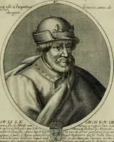 An illustration from Tableaux historiques, ou sont grauez les illustres francois et estrangers de l'un et de l'autre sexe : remarquables par leur naissance et leur fortune, doctrine, pieté, charges et emplois, auec les éloges sommaires contenans leurs noms et leurs qualitez, leurs peres et leurs meres, leurs aages, leurs mariages, les plus belles actions de leur vie et leurs armes blasonnées (1662)