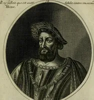 Picture 217 of 221 from Tableaux historiques, ou sont grauez les illustres francois et estrangers de l'un et de l'autre sexe : remarquables par leur naissance et leur fortune, doctrine, pieté, charges et emplois, auec les éloges sommaires contenans leurs noms et leurs qualitez, leurs peres et leurs meres, leurs aages, leurs mariages, les plus belles actions de leur vie et leurs armes blasonnées (1662), leaf 442