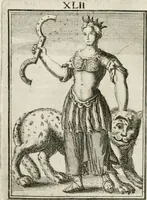 Picture 44 of 71 from Tafereel van overdeftige zinnebeelden : gemaelt naer de deuchden, ondeuchden, gemoetsdriften der menschen, straffen Godts, en zegeningen : eerst beschreven door Cesare Ripa, Pierius Valerianus, Orus Apollo, en anderen ... (1722), leaf 245