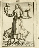 Picture 33 of 68 from Tafereel van overdeftige zinnebeelden : gemaelt naer de deuchden, ondeuchden, gemoetsdriften der menschen, straffen Godts, en zegeningen : eerst beschreven door Cesare Ripa, Pierius Valerianus, Orus Apollo, en anderen ... (1722), leaf 185